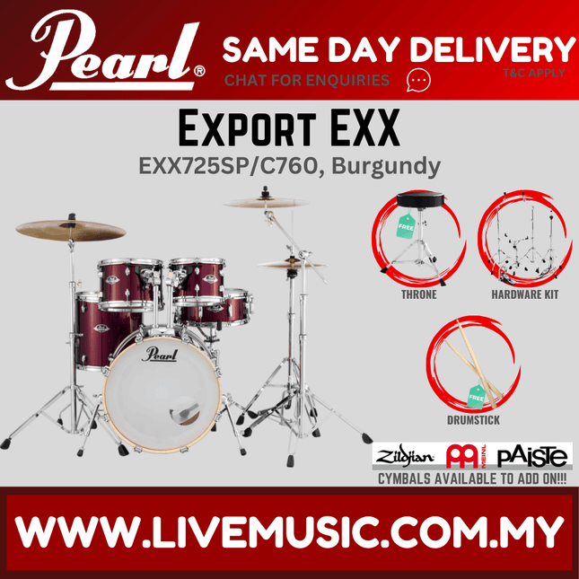 Pearl Export EXX 5-Piece Drum Set with Hardware, Drumstick & Throne ( NO CYMBAL ) ( EXX725SP/C )