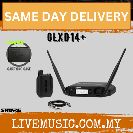 Shure GLXD14+ Digital Wireless Bodypack System with WA302 Guitar Cable W/Hard Case