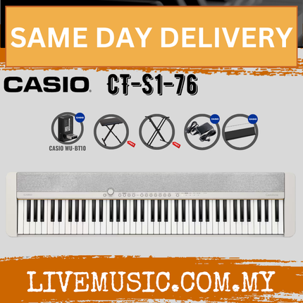 Casio CT-S1-76 76-key Portable Keyboard w/Keyboard Stand And WU-BT10 Wireless Bluetooth - White ( CTS1 / CT S1 )