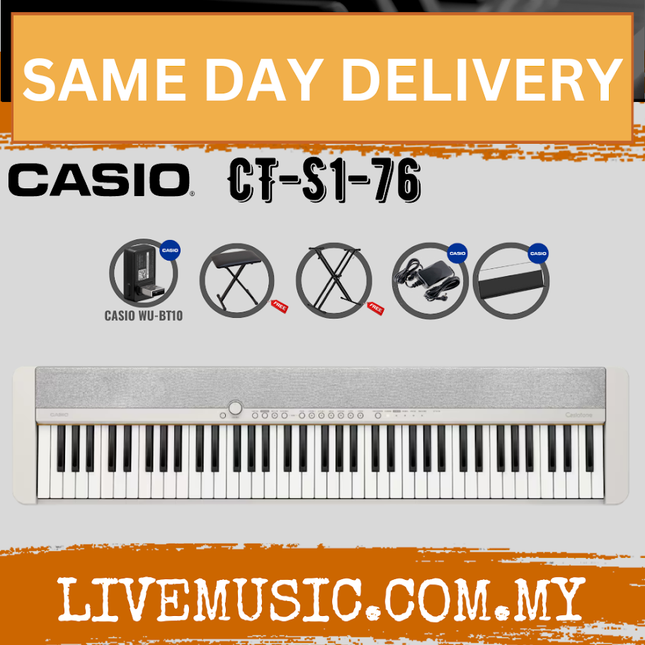Casio CT-S1-76 76-key Portable Keyboard w/Keyboard Stand And WU-BT10 Wireless Bluetooth - White ( CTS1 / CT S1 )