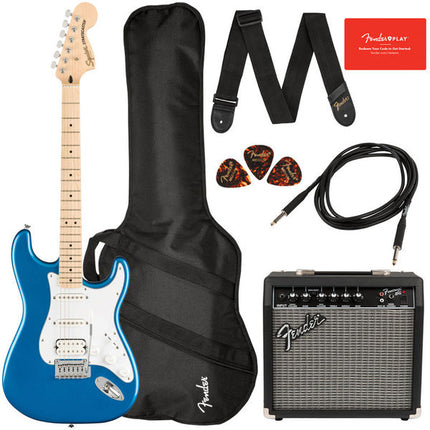 Squier Affinity Series HSS Stratocaster Guitar Pack with Frontman 15G , Maple Fretboard - Lake Placid Blue