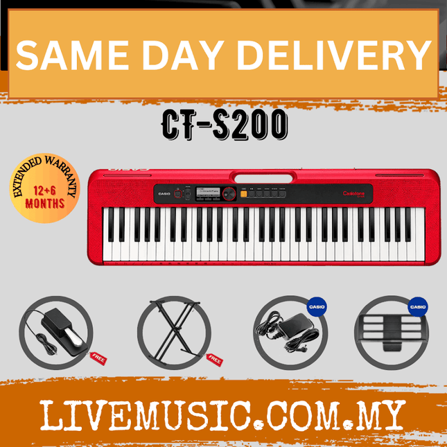 Casio CT-S200 61-Keys Casiotone Keyboard with Keyboard Stand, Damper pedal, Headphone And Bag - Red ( CTS200 / CT S200 )