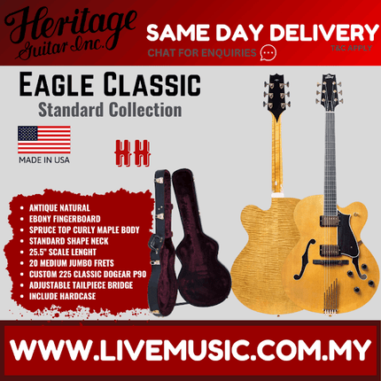 Heritage Standard Collection Eagle Classic Hollow Electric Guitar with Case, Antique Natural ( EAGLE CLASSIC )