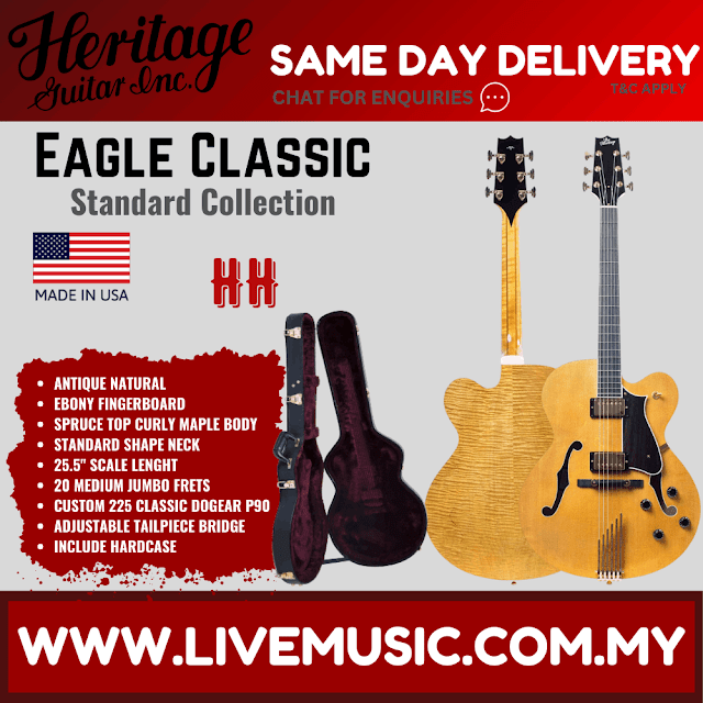 Heritage Standard Collection Eagle Classic Hollow Electric Guitar with Case, Antique Natural ( EAGLE CLASSIC )