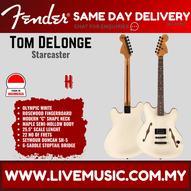 Fender Tom DeLonge Starcaster Electric Guitar, RW FB, Shoreline Gold / Surf Green / Shell Pink / Olympic White