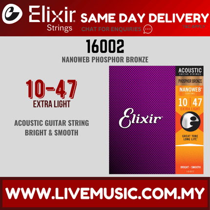 Elixir 16002 Nanoweb Phosphor Bronze Acoustic Guitar String (10-47)