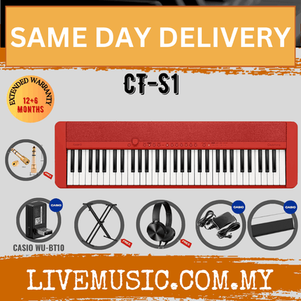 Casio CT-S1 61-key Portable Keyboard w/Keyboard Stand And WU-BT10 Wireless Bluetooth - Red ( CTS1 / CT S1 )