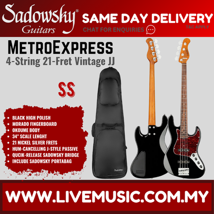 Sadowsky MetroExpress 21-Fret Vintage JJ 4-String Bass Guitar, Morado FB, Black High Polish