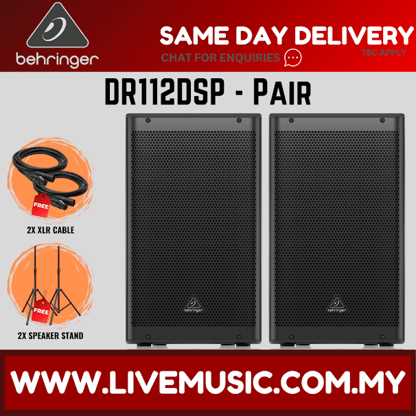 Behringer DR112DSP 1200W 12" Powered Speaker with Bluetooth w/Wireless Mic,Speaker Stand & Cable - (DR-112DSP DR 112DSP)
