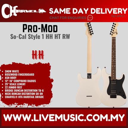 Charvel Pro Mod So-Cal Style 1 HH HT Electric Guitar, RW FB, Snow White
