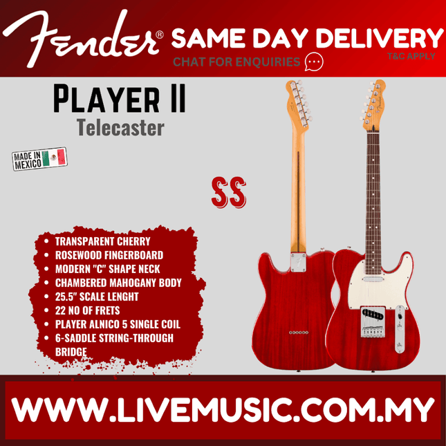 Fender Player II Telecaster Electric Guitar, RW FB, White Blonde / Transparent Cherry / Aged Cherry Burst