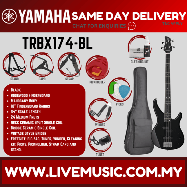 Yamaha TRBX174 4-string Electric Bass Guitar Package -  ( TRBX 174 / TRBX-174 )