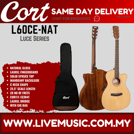 Cort L60CE Acoustic Guitar w/ Gig Bag, laurel Fingerboard - Natural