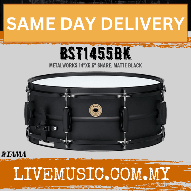 Tama BST1455BK Steel Snare Drum - 5.5" x 14" - Black/Black (BST1455/BST-1455)