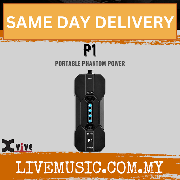 Xvive P1 portable phantom power supply, black body with blue LED indicator lights