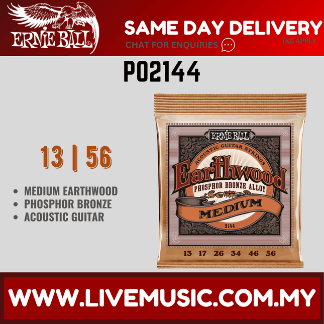 Ernie Ball 2144 Medium Earthwood Phosophor Bronze Acoustic Strings (13-56/EB2144)
