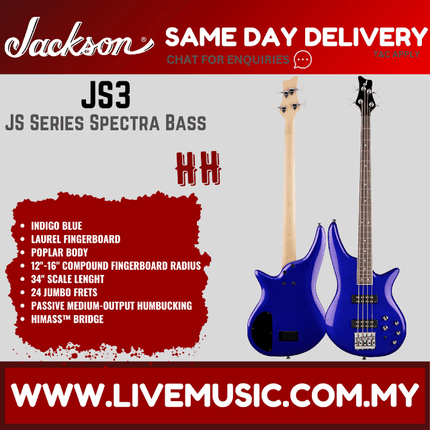 Jackson JS Spectra Bass JS3 IV Bass Guitar, Indigo Blue