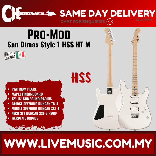 Charvel Pro-Mod San Dimas Style 1 HSS HT M Electric Guitar, Platinum Pearl