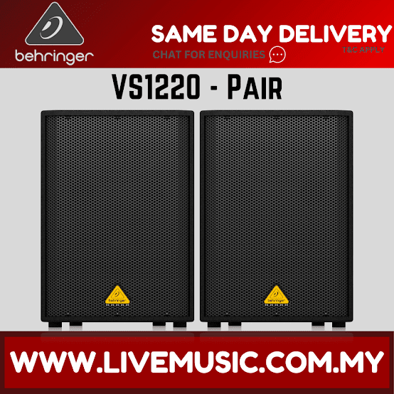 Behringer VS1220 High Performance 600watt Passive Speaker 12" Woofer w/Speaker Stand and Cable - Pair (VS-1220/VS 1220)