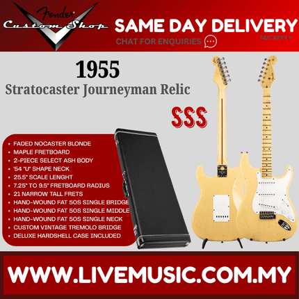 Fender Custom Shop 1955 Stratocaster Journeyman Relic Electric Guitar, Faded Nocaster Blonde
