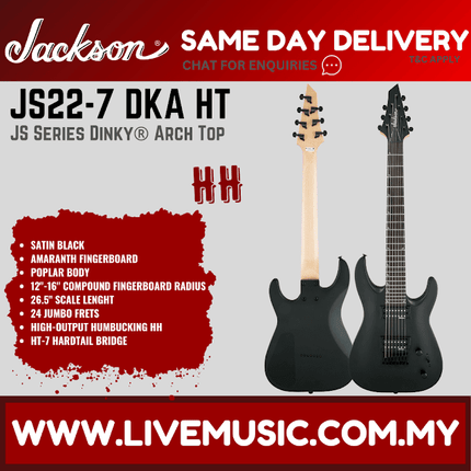 Jackson JS22-7 DKA - Dinky Arch Top 7-String Electric Guitar - Satin Black (JS227/JS22 7)