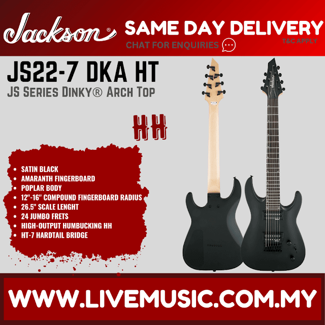 Jackson JS22-7 DKA - Dinky Arch Top 7-String Electric Guitar - Satin Black (JS227/JS22 7)