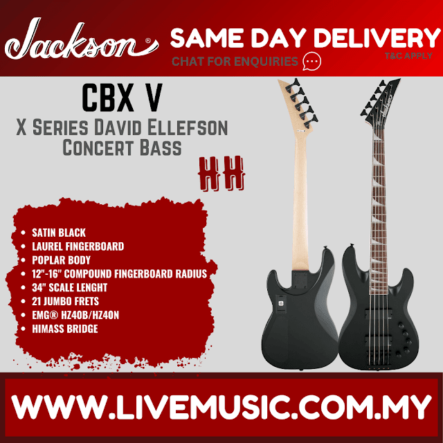 Jackson Signature David Ellefson Concert Bass CBX V Guitar, Laurel FB, Satin Black