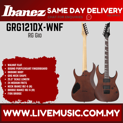 Ibanez GIO GRG121DX Solid Body Electric Guitar - Walnut Flat (GRG121DX-BKF GRG121DX-WNF)