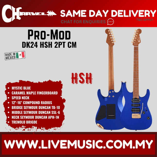 Charvel Pro-Mod DK24 HSH Electric Guitar, Caramelized Maple FB, Mystic Blue