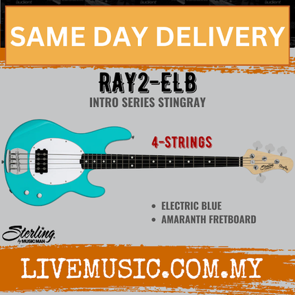 Sterling By Music Man Intro Series Stingray RAY2 Bass Guitar Amaranth FB - Electric Blue