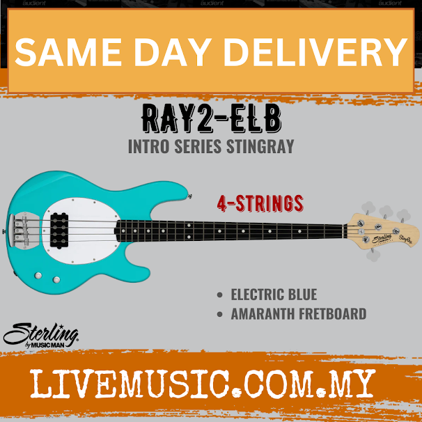 Sterling By Music Man Intro Series Stingray RAY2 Bass Guitar Amaranth FB - Electric Blue