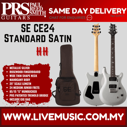 PRS SE CE24 Standard Satin Electric Guitar w/Bag,Metallic Silver