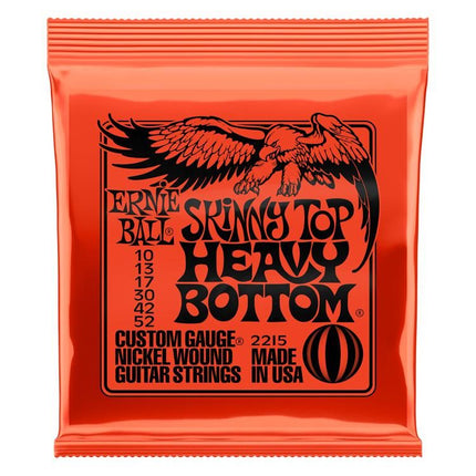 Ernie Ball 2215 Skinny Top Heavy Bottom electric guitar strings in orange package