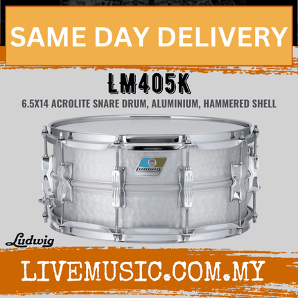 Ludwig LM405K 6.5x14inch Acrolite Snare Drum, Aluminium, Hammered Shell