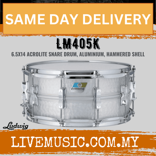 Ludwig LM405K 6.5x14inch Acrolite Snare Drum, Aluminium, Hammered Shell