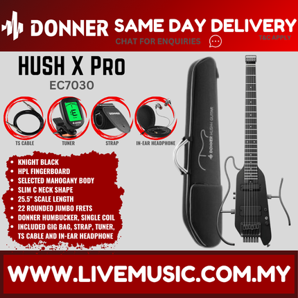 Donner Ec7030 Hush-x Pro Electric Guitar, Knight Black ( HUSH X / HUSHX )