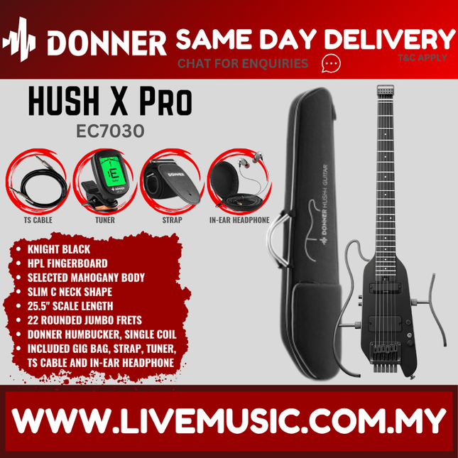 Donner Ec7029 Ec7030 Hush-x Pro Electric Guitar, Knight Black / Metallic White ( HUSH X / HUSHX )