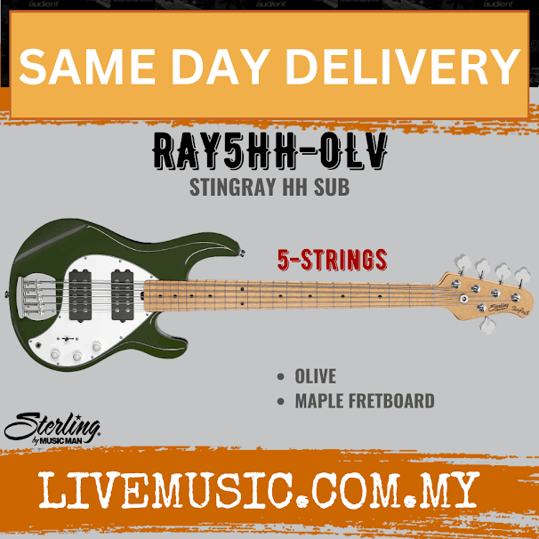 Sterling Ray5HH Stingray 5-String Electric Bass Guitar Maple Fretboard - Olive (Ray5 HH/Ray5)