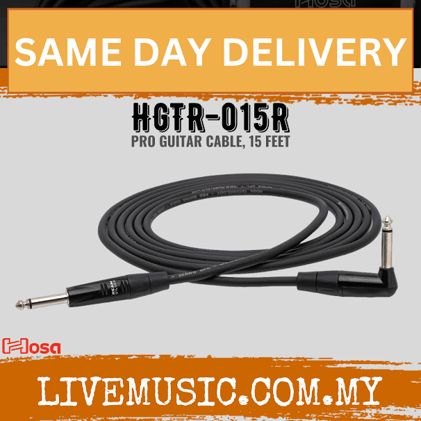 Hosa HGTR-015R Pro Guitar Cable, Straight to Angled, 15ft (HGTR015R/HGTR 015R)