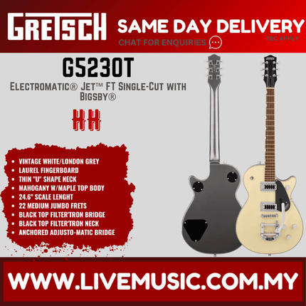 Gretsch G5230T Electromatic Jet FT Single-Cut Guitar w/Bigsby, Vintage White/London Grey