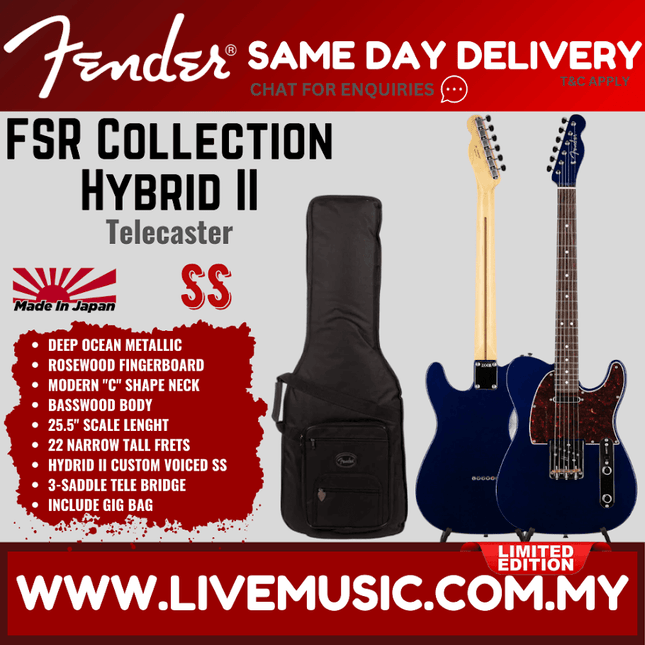 Fender FSR Collection Hybrid II Telecaster Electric Guitar, RW FB