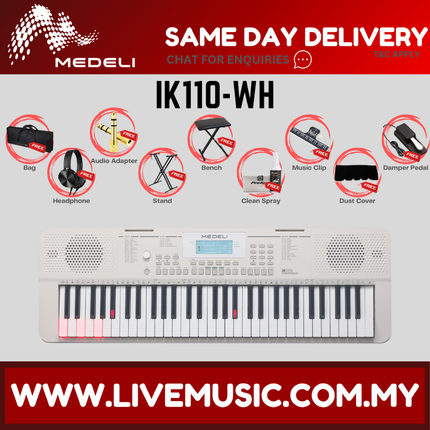 Medeli IK110-WH 61 Keys Portable Keyboard, White ( IK 110WH / IK110WH )
