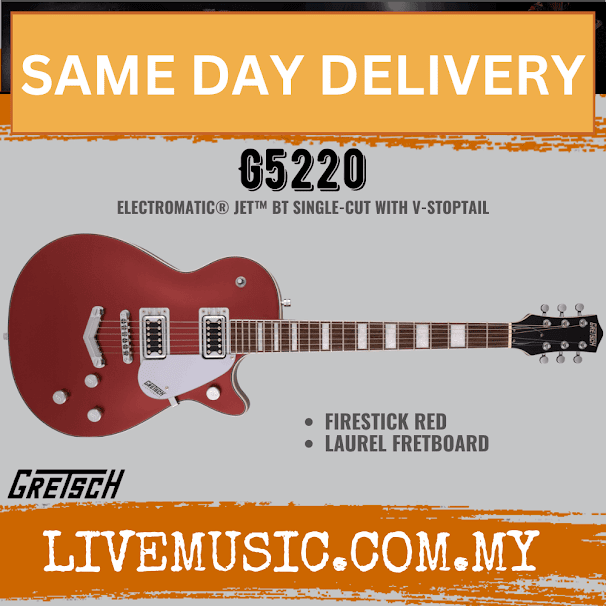Gretsch G5220 Electromatic Jet BT Single-Cut Electric Guitar w/V-Stoptail, Firestick Red