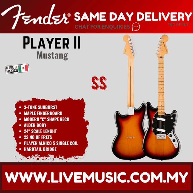 Fender Player II Mustang Electric Guitar, Maple FB