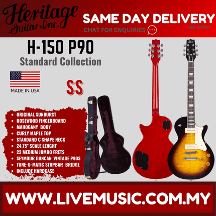 Heritage Standard Collection H-150 P90 Electric Guitar with Case, Original Sunburst (H-150 P90)