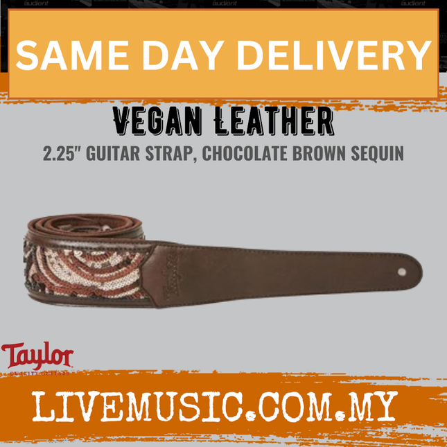 Taylor Vegan Leather Guitar Strap, Chocolate Brown Sequin, 2.25inch