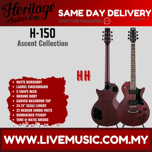 Heritage Ascent Collection H-150 Electric Guitar - Matte Burgundy ( H150 H 150 )