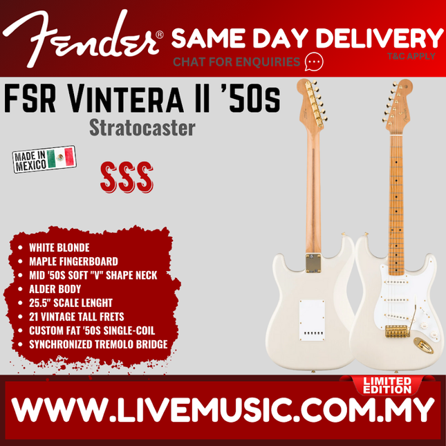 White Blonde Stratocaster electric guitar with maple fingerboard and gold hardware