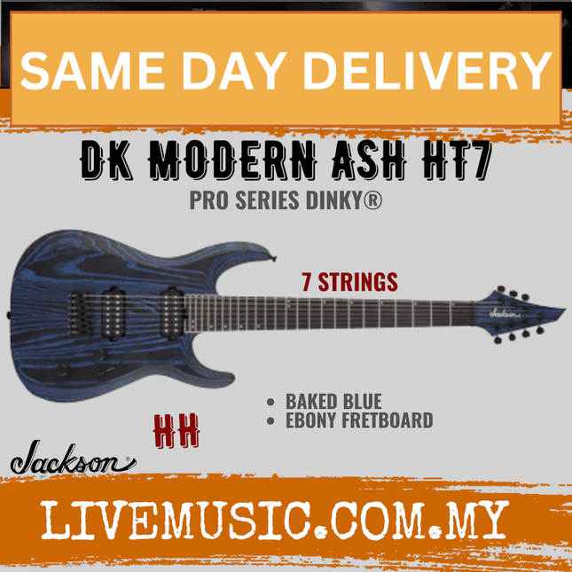 Jackson Pro Series Dinky DK Modern Ash HT7 7-String Electric Guitar, Baked Blue