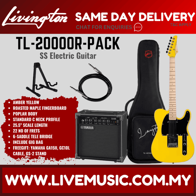 Livingston TL-2000 Telecaster SS Electric Guitar w/GA15II Amplifier, Roasted Maple Fretboard - ( TL2000 TL 2000 )